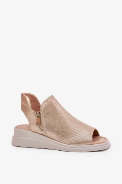 Boto Sandały Z Cholewką|Sandały Na Koturnie*Sandały Damskie Na Koturnie Złote Mevinette Złoty