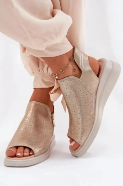 Boto Sandały Z Cholewką|Sandały Na Koturnie*Sandały Damskie Na Koturnie Złote Mevinette Złoty