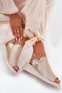 Boto Sandały Z Cholewką|Sandały Na Koturnie*Sandały Damskie Na Koturnie Złote Mevinette Złoty