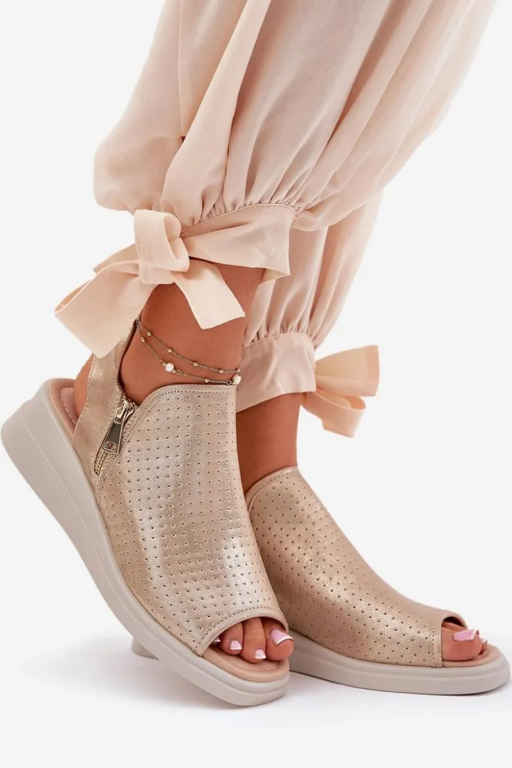 Boto Sandały Z Cholewką|Sandały Na Koturnie*Sandały Damskie Na Koturnie Złote Mevinette Złoty