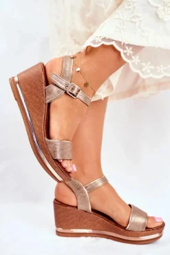 New Evento Sandały Damskie Na Koturnie Beżowe Monroe