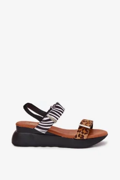 Boto Sandały Na Koturnie*Sandały Damskie Na Koturnie Panterka I Zebra Brązowe Monera Brązowy