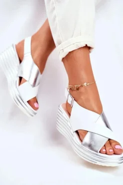 Buty Sergio Leone Sandały Na Koturnie*Sandały Damskie Na Koturnie Sergio Leone Białe SK328