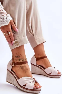 Damskie Boto Sandały Damskie Na Koturnie Jasnobeżowe Daphne