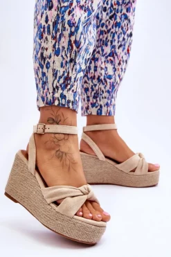 Online Boto Sandały Damskie Na Koturnie Beżowe Kendall