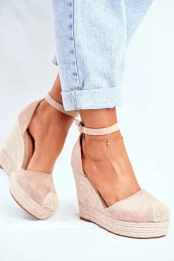 Boto Sandały Na Koturnie*Sandały Damskie Na Koturnie Lniane Beżowe Avocado