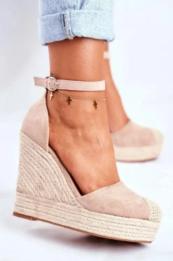 Boto Sandały Na Koturnie*Sandały Damskie Na Koturnie Lniane Beżowe Avocado