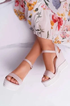 Online Boto Sandały Damskie Na Koturnie Lniane Beżowe Liviana