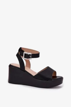 Boto Sandały Na Koturnie*Sandały Damskie Na Koturnie Czarne Efrina Czarny