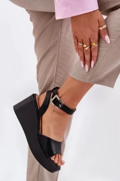 Boto Sandały Na Koturnie*Sandały Damskie Na Koturnie Czarne Efrina Czarny