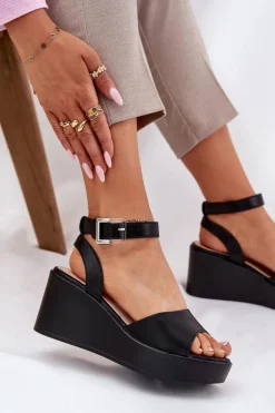 Boto Sandały Na Koturnie*Sandały Damskie Na Koturnie Czarne Efrina Czarny