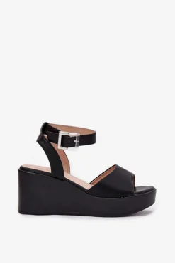 Boto Sandały Na Koturnie*Sandały Damskie Na Koturnie Czarne Efrina Czarny