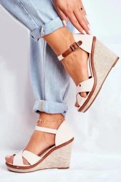 Damskie Boto Sandały Damskie Na Koturnie Beżowe LaMane