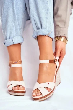 Damskie Boto Sandały Damskie Na Koturnie Beżowe LaMane