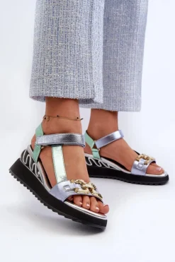 Damskie buty S.Barski Sandały Na Koturnie|Sandały Płaskie*Sandały Damskie Na Koturnie D&A CR954 Zielone