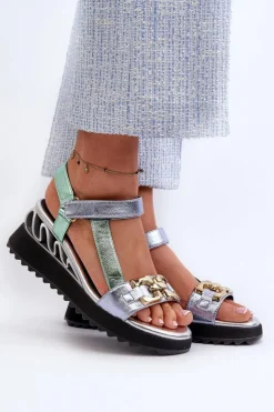 Damskie buty S.Barski Sandały Na Koturnie|Sandały Płaskie*Sandały Damskie Na Koturnie D&A CR954 Zielone