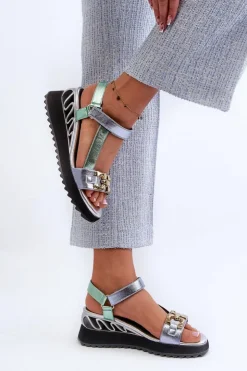 Damskie buty S.Barski Sandały Na Koturnie|Sandały Płaskie*Sandały Damskie Na Koturnie D&A CR954 Zielone