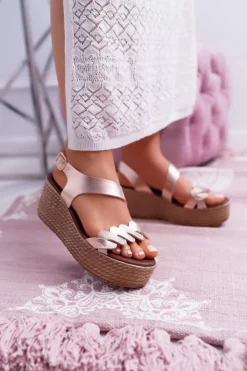 Hot Boto Sandały Damskie Na Koturnie Platformie Champagne Aranda