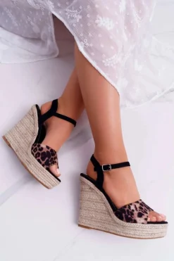 Boto Sandały Na Koturnie*Sandały Damskie Na Koturnie Lniane Leopard Girenn