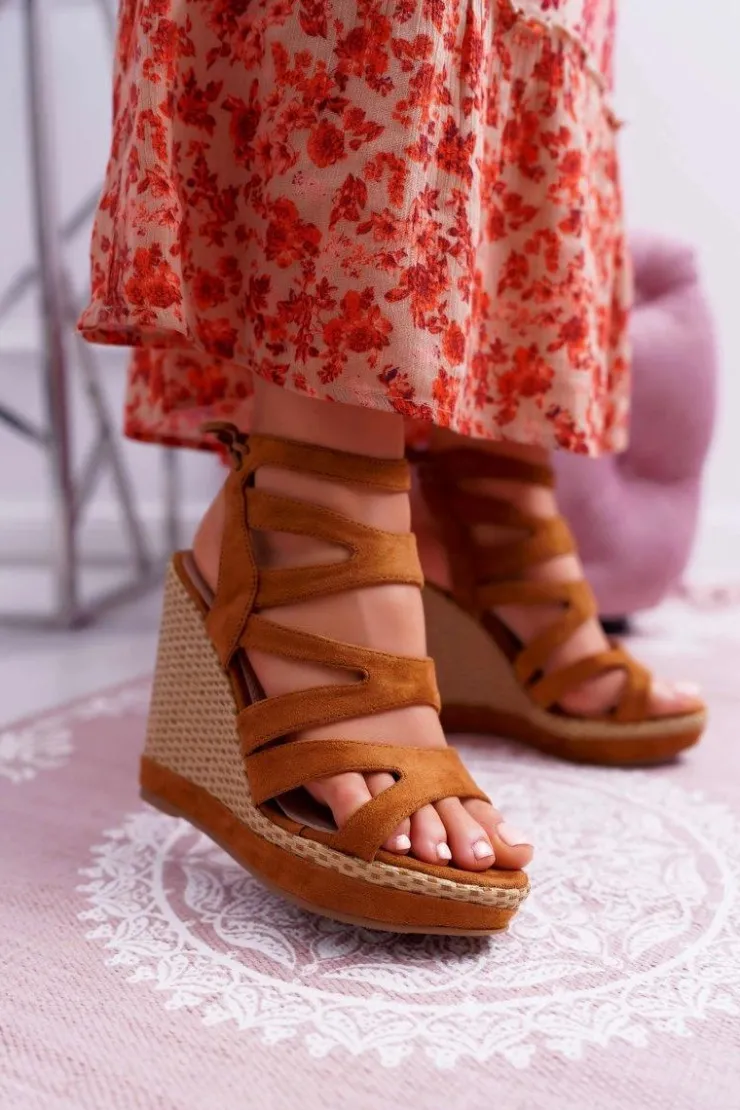 Damskie Boto Sandały Damskie Na Koturnie Sznurek Camel Liluena