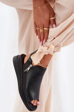 Damskie Boto Sandały Damskie Na Koturnie Czarne Mevinette