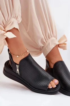 Damskie Boto Sandały Damskie Na Koturnie Czarne Mevinette