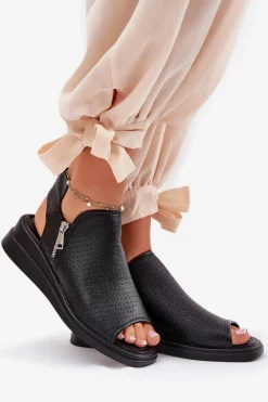 Damskie Boto Sandały Damskie Na Koturnie Czarne Mevinette