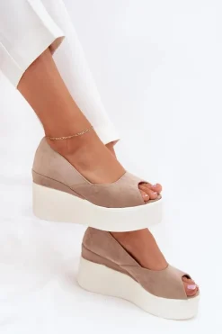 Boto Sandały Na Koturnie*Sandały Damskie Na Koturnie I Platformie Beżowe Felyra Beżowy