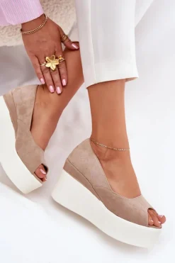 Boto Sandały Na Koturnie*Sandały Damskie Na Koturnie I Platformie Beżowe Felyra Beżowy