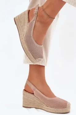 Boto Sandały Na Koturnie*Sandały Damskie Na Koturnie Z Plecionką Różowe Tulliata