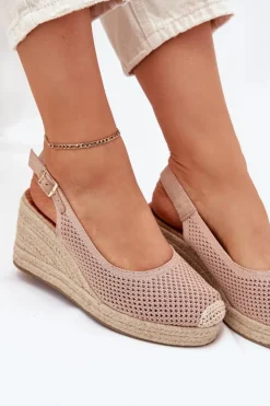 Boto Sandały Na Koturnie*Sandały Damskie Na Koturnie Z Plecionką Różowe Tulliata