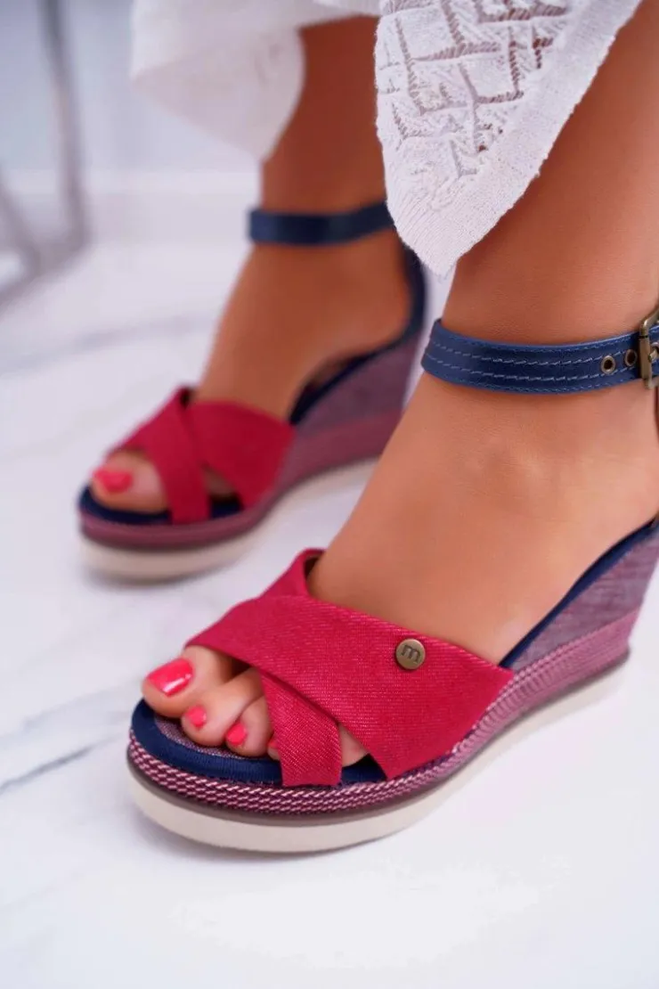 Best Boto Sandały Damskie Na Koturnie Jeans Czerwone DoThis!