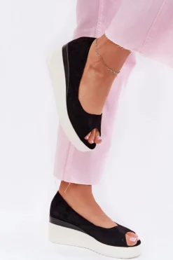 Boto Sandały Na Koturnie*Sandały Damskie Na Koturnie Z Eko Zamszu Czarne Velira Czarny