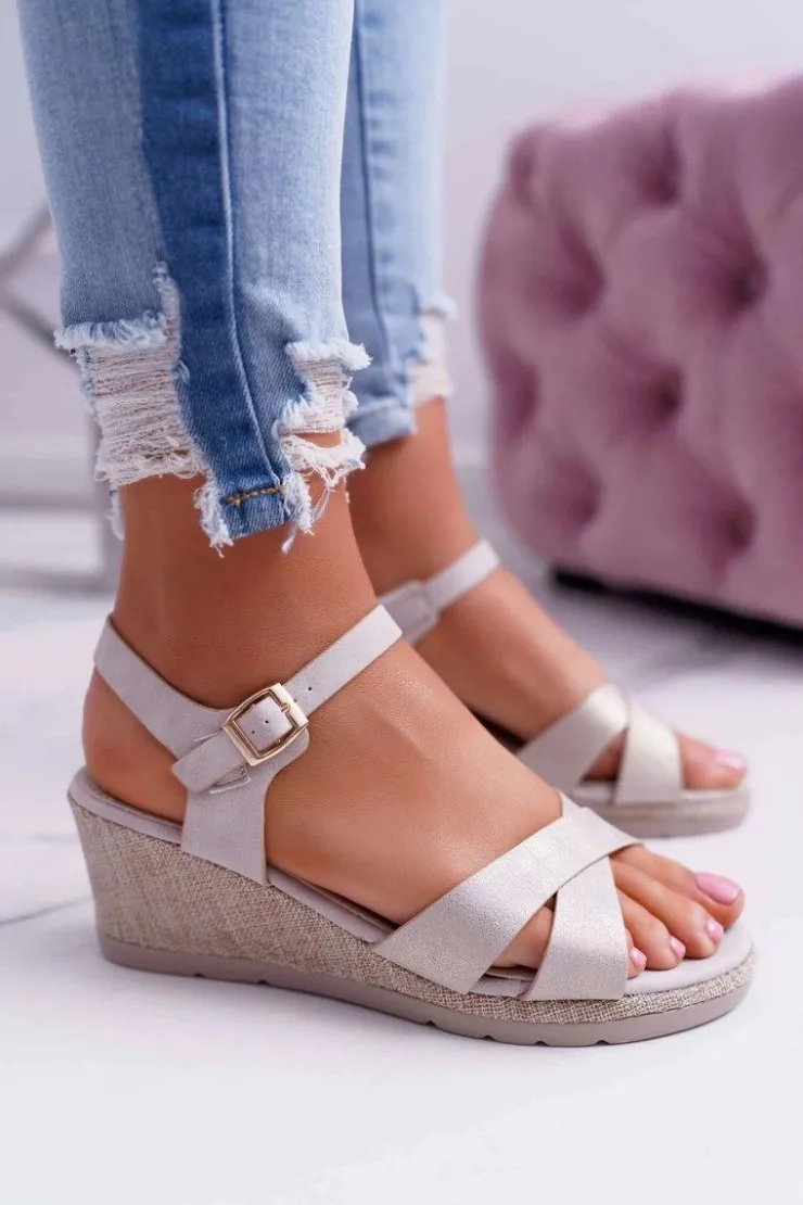 Damskie buty S.Barski Sandały Na Koturnie*Sandały Damskie Na Koturnie Eleganckie Szare Midney