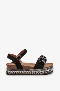 Discount Damskie buty S.Barski Sandały Damskie Na Koturnie I Platformie Z Ozdobami S.Barski HY056 Czarne