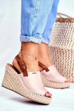 Big Star Shoes Sandały Big Star|Sandały Na Koturnie*Sandały Damskie Na Koturnie Big Star Różowe FF274984