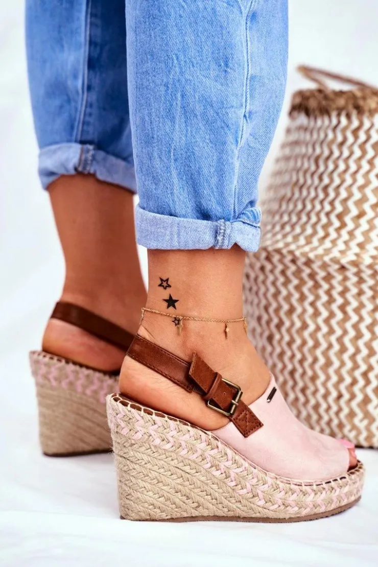 Big Star Shoes Sandały Big Star|Sandały Na Koturnie*Sandały Damskie Na Koturnie Big Star Różowe FF274984