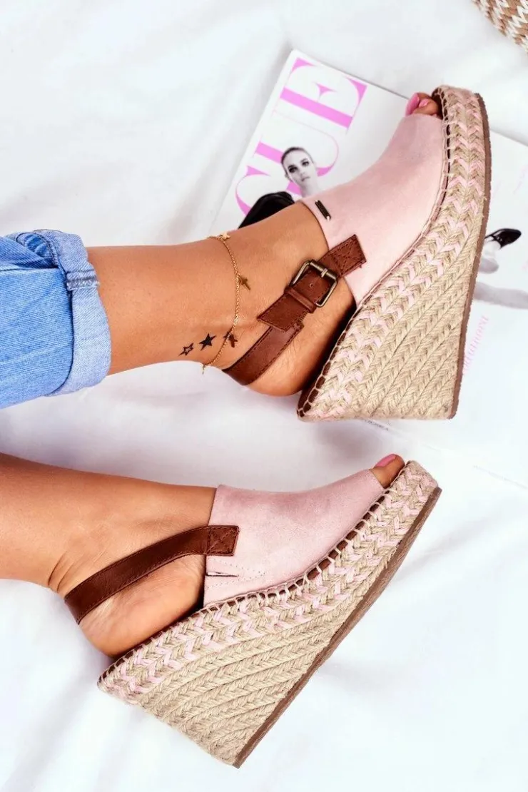 Big Star Shoes Sandały Big Star|Sandały Na Koturnie*Sandały Damskie Na Koturnie Big Star Różowe FF274984