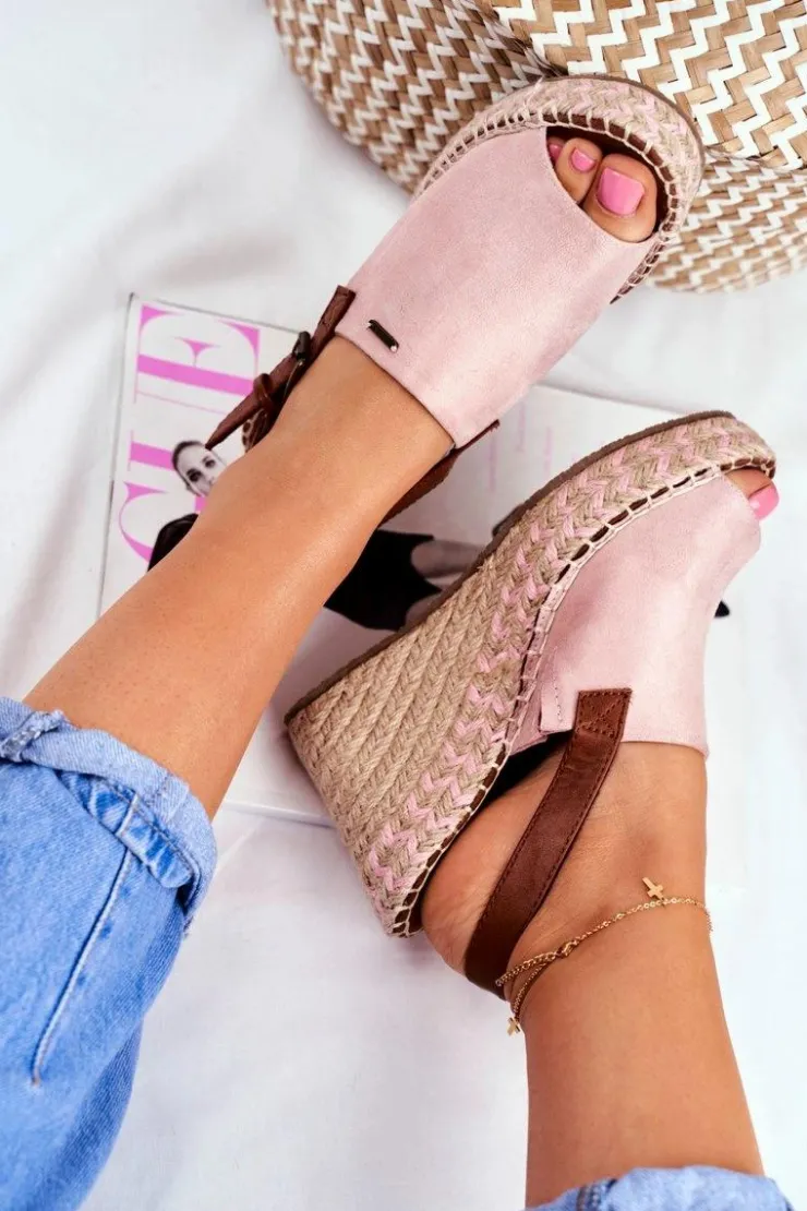 Big Star Shoes Sandały Big Star|Sandały Na Koturnie*Sandały Damskie Na Koturnie Big Star Różowe FF274984