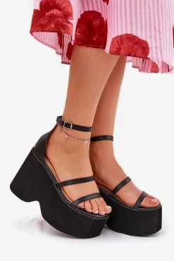 Damskie Boto Sandały Damskie Na Masywnej Platformie I Koturnie Czarne Etette