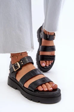 Boto Sandały Płaskie*Sandały Damskie Na Masywnej Podeszwie Czarne Nicarda