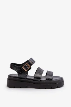 Boto Sandały Płaskie*Sandały Damskie Na Masywnej Podeszwie Czarne Nicarda