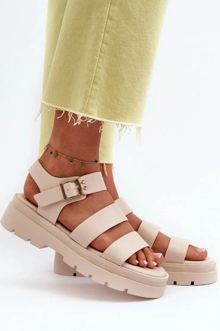 New Boto Sandały Damskie Na Masywnej Podeszwie Beżowe Nicarda