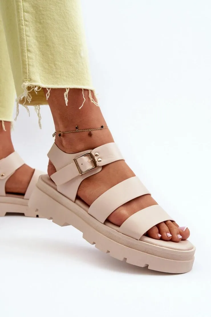 New Boto Sandały Damskie Na Masywnej Podeszwie Beżowe Nicarda