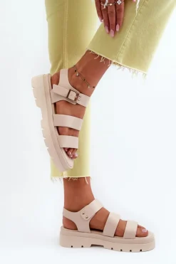 New Boto Sandały Damskie Na Masywnej Podeszwie Beżowe Nicarda