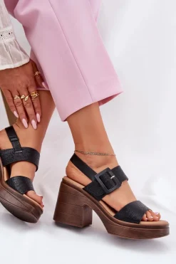 Buty damskie Vinceza Sandały Na Obcasie*Sandały Damskie Na Masywnym Obcasie I Platformie Vinceza 17387 Czarne Czarny