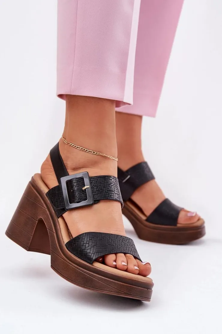 Buty damskie Vinceza Sandały Na Obcasie*Sandały Damskie Na Masywnym Obcasie I Platformie Vinceza 17387 Czarne Czarny