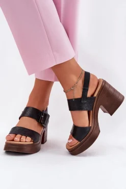 Buty damskie Vinceza Sandały Na Obcasie*Sandały Damskie Na Masywnym Obcasie I Platformie Vinceza 17387 Czarne Czarny