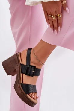 Buty damskie Vinceza Sandały Na Obcasie*Sandały Damskie Na Masywnym Obcasie I Platformie Vinceza 17387 Czarne Czarny