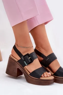 Buty damskie Vinceza Sandały Na Obcasie*Sandały Damskie Na Masywnym Obcasie I Platformie Vinceza 17387 Czarne Czarny